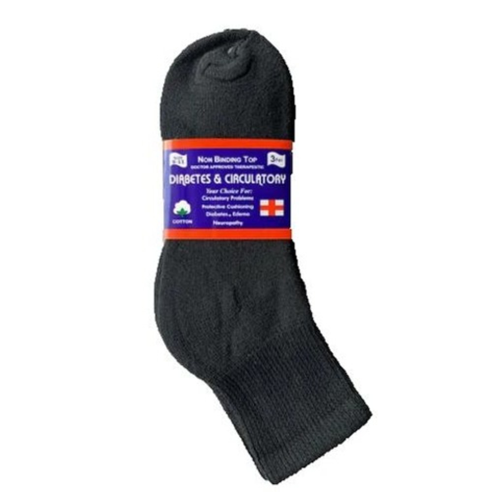 Rodex Essentials Unisex Diabetic Socks Black Non Binding 6 Pairs Size 13-15